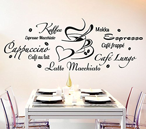 Wandora Wandtattoo Kaffeesorten + Tasse I schwarz (BxH) 100 x 37 cm I Küche Esszimmer Cappuccino Espresso Sticker Aufkleber Wandaufkleber Wandsticker G178