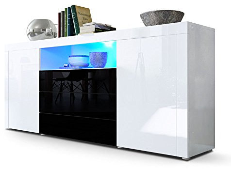Vladon Sideboard Santiago, Made in Germany, Weiß Hochglanz/Schwarz Hochglanz inkl. LED - Moderne Kommode für Ihr Wohnbereich - (BxHxT) 167 x 72 x 35 cm