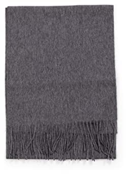 100% Kaschmir Paschmina Schal Uni mit Fransen für Damen und Herren (Grau/Anthrazit, 30cm x 164cm + 8cm x 2 Fransen)
