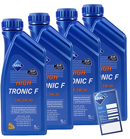 4x 1 L Liter ARAL HighTronic F 5W-30 Motoröl inkl. Ölwechselanhänger