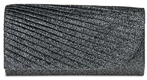 Caspar TA401 Damen kleine elegante Glitzer Stoff Clutch Tasche Abendtasche mit stylischem Faltenmuster, Farbe:platin, Größe:One Size