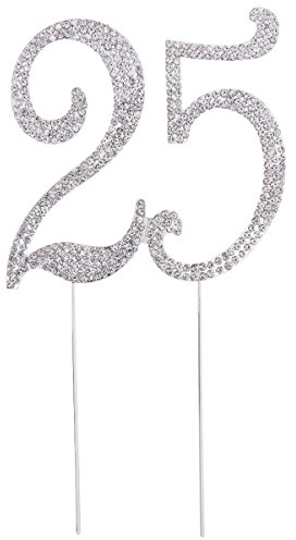 TOYMYTOY 25 Tortenaufsätze für 25. Geburtstag, Party oder Jahrestag, Kristall-Strasssteine, dekorativer Tortenaufsatz für Partyzubehör (Silber)