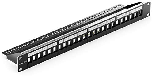 deleyCON 24 Port Panneau de Brassage Modulaire pour les Modules Keystone 1U (1HE) 19 Pouces le Montage en Rack Compatible CAT5 CAT6 CAT7 CAT8 LAN Réseau Noir