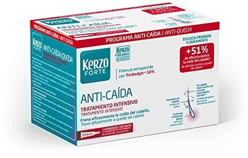 Kerzo Forte Ampollas Tratamiento Intensivo Anti Caída, Blanco, Sin Fragrancia, 5 ml por dosis, 70 Mililitros en total