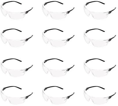 Amazon Basics Gafas de seguridad (Transparente/negro), antivaho, paquete de 12 (Anteriormente Marca AmazonCommercial)