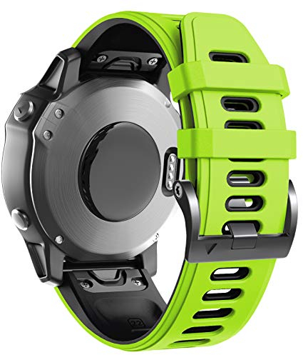 ANBEST Armband für Garmin Fenix 6 Pro/7 Pro/Epix 2/Fenix 8 47mm Armband, 22mm Quick Fit Armbänder für Fenix 7/6/5/Epix Pro 47mm/Descent G1/Forerunner 955/945/965 Silikon Ersatzarmband, Grün/Schwarz