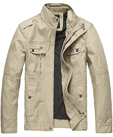 Wantdo Herren Stehkragen Übergangsjacke Militärfracht Lodenjacke Militär Stil Oberbekleidung Freizeit Army Fracht Jacke Kahki-2020 S