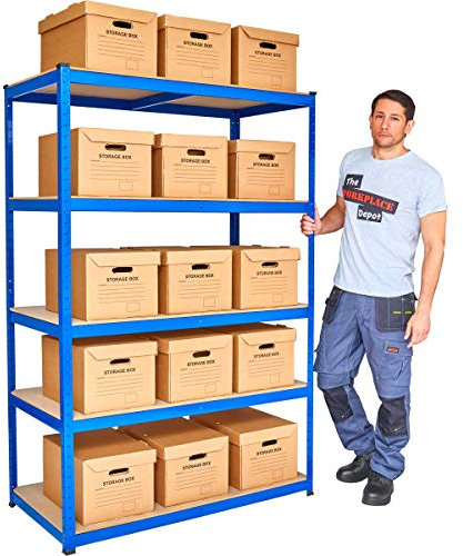 The Workplace Depot Archive Box Shelving - 5 Shelves with 15 A4 Archive Filing Boxes - Blue