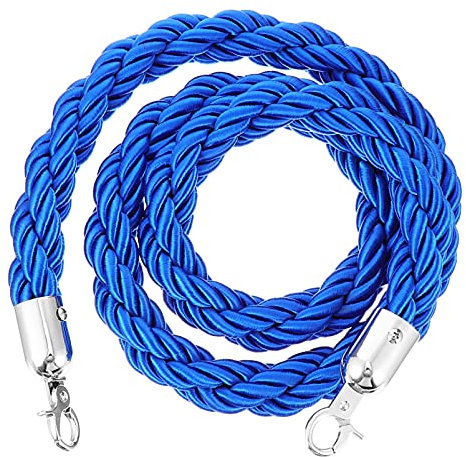 ULTECHNOVO 1.5M Twisted Queue Barrier Rope, Blue Divider Rope with Hook for Crowd Control Stanchion Queue Posts Stand for Hotel Clubs Bank Hospital Public Areas