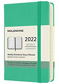 Moleskine, Agenda Settimanale 2022, Agenda Settimanale 12 Mesi, Weekly Planner e Notebook, Copertina Rigida, Formato Pocket 9 x 14 cm, Colore Verde Gelo, 144 Pagine