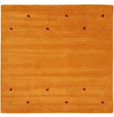 carpetfine Wollteppich Gabbeh Uni Quadratisch Gelb 120x120 cm | Moderner Teppich für Wohn- und Schlafzimmer