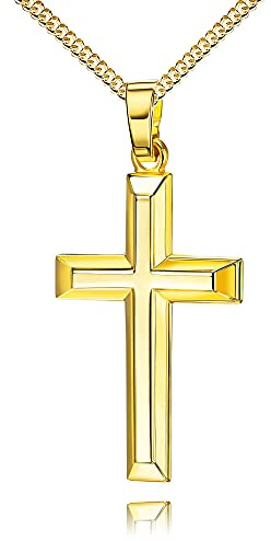 JEVELION 333 Gold-Kreuz-Anhänger 333 Gold für Damen und Herren Hochglanz poliert mit 3D-Effekt als Ketten-Anhänger + Schmuck-Etui Mit Panzerkette - Kettenlänge 60 cm.