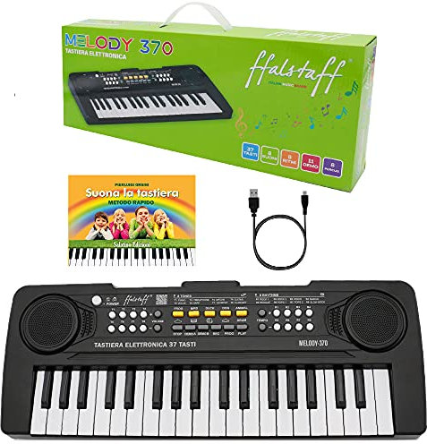 ffalstaff Mini Tastiera Elettronica - Uso Melodica Portatile 37 Tasti con Microfono, Sequencer, Diversi Tipi di Alimentazione, con Cavo Micro-USB Incluso e E-book Suona la Tastiera