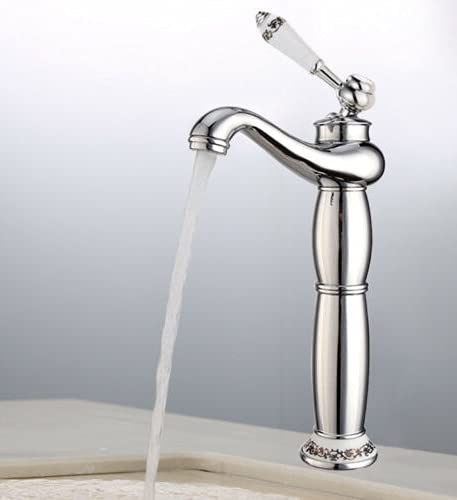 Retro Einhandmischer Wasserhahn Hoch Waschtischarmatur Messing Badarmatur Waschbecken Armatur Silber