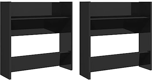 vidaXL 2X Wand Schuhschrank Schuhregal Schuhablage Regal Schrank Schuhständer Wandregal Hängeschrank Schuhaufbewahrung Hochglanz-Schwarz 60x18x60cm Holzwerkstoff
