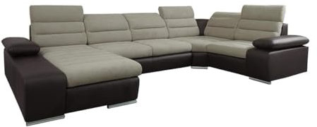 Vente-unique Wohnlandschaft mit Schlaffunktion - Ecke Links - Beige & Braun - Boileau
