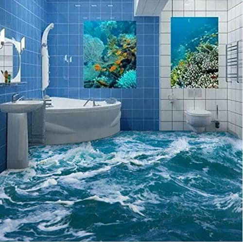 Benutzerdefinierte 3D Boden Wandbild Tapete Meer Wasser Welle Badezimmer 3D Boden Wandbild Pvc Wasserdicht Selbstklebende Vinyl Tapete Wohnkultur 150cm x 105cm (Breite x Höhe)