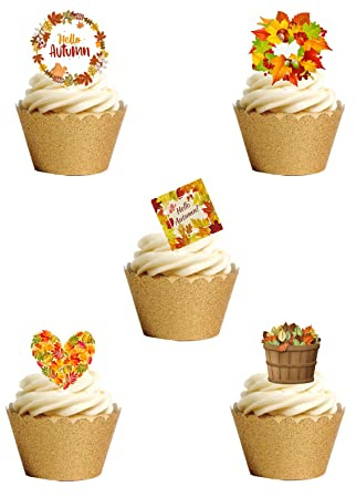 Kuchendekoration, aufstellbar, Herbst, saisonales Kürbis-Motiv, essbares Oblatenpapier, 27 Stück
