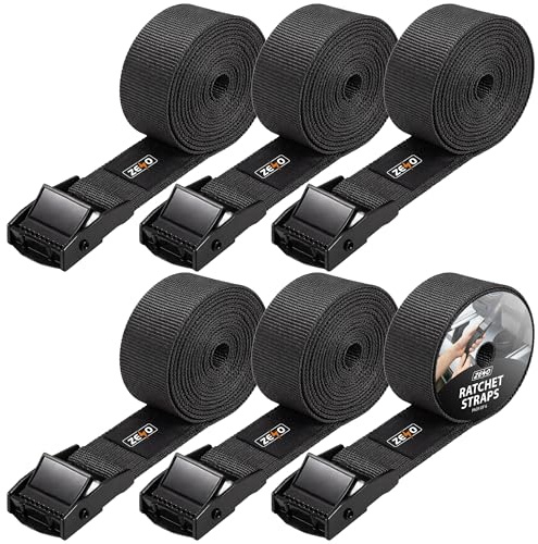 ZENO Ratchet Straps 6 Pack | Tie Down Straps | Heavy Duty Tensioning Belts | 2.5M Adjustable Cargo Straps Ratchet Straps for Motorcycle, Cargo, Trucks, Trailer, Luggage | 125kg Loading Capacity