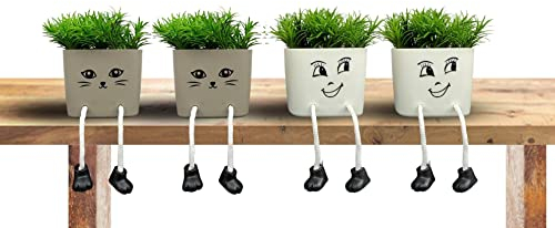 BRIT VOYAGER (2 x HANGING LEISURELY POTS) Pots with faux plants - Quirky Artificial plant pots - Cute indoor mini plastic plant pots - Novelty