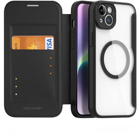 zenrich Magnetic Case for iPhone 14/13 6.1 Inch with Card Slot PU Leather Flip Case, Shockproof Case and Cover Scratch Resistant Transparent Back for iPhone 14 / iPhone 13 6.1 Inch, Black