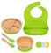 Bimba Bambino ® Premium Weaning Set | Bamboo Suction Plate, Bowl, Two Spoons and Silicone Bib, Sturdy and Safe Non-Toxic Natural Bamboo, Green