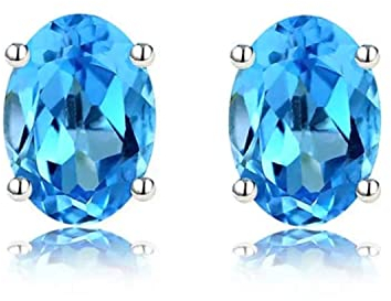 Bellitia Jewelry Ohrringe Damen Ohrstecker mit Geburtsstein, Ohrringe mit blauem Topas Oval Edelstein in 925 Sterling Silber, Blautopas Frauen Mädchen Schmuck
