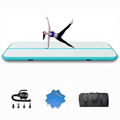 UVCMDUI Turnmatte 3m 4m, Stabile Air Tracking Matte Tumbling Matte, Gymnastikmatte Aufblasbar Sportmatten mit Tragetasche, Pumpe und Reparaturset,Grün,4x1x0.1m