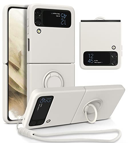 UEEBAI Hülle für Samsung Galaxy Z Flip 3 5G, Ultra Dünn Silikon Handyhülle mit 360 Grad Drehbarer Ringhalter Handschlaufe Magnetische Autohalterung Schutzhülle TPU Bumper Cover - Weiß
