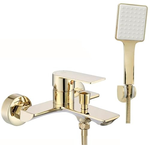 Rea ROBINET DE BAIGNOIRE URBAN GOLD Mitigeur Baignoire avec Douchette en Laiton pour Salle de Bain Chaude et Froide Réglable (or clair)