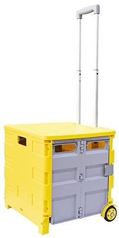 25kg Folding Shopping Trolley Storage Boot Cart Box - Yellow and Grey | Portable Shopping Trolley With Wheels | Trolley Shopping cart With Wheels for Grocery Shopping | Utility Cart