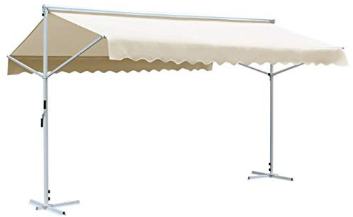 LAPOOH Freistehende Markise, Sichtschutz Balkon, Balkon Markise, Seitenmarkise, Klemmmarkise, Sonnenvorhang, Balkonmarkisen, 500x300 cm Creme