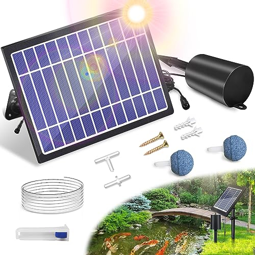 Solar Pond Aerator with Air Pump, 3 Modes (18H/36H/72H) Solar Aerator for Outdoor Ponds, 4 W & 2200 mAh Solar Powered Air Pump with Bubble Regulator for Small Fish Pond, Storage Tank, Aquarium
