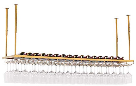 SOVORM Portabottiglie da soffitto, altezza regolabile, portabottiglie da appendere al muro, calici in vetro, calici, portabottiglie, display decorativo in stile vintage, oro The New