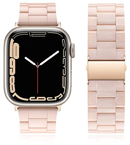 Tuocal Kompatibel mit Apple Watch Armband 42mm(Series 10) 38mm 40mm 41mm, Elegantes Buntes Harz Leichtes Ersatzarmband für iWatch Series 10 9 8 7 6 5 4 3 2 1 SE Sports & Edition für Damen, Rosa Sand