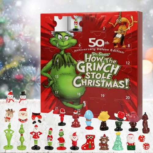 MONCAP Weihnachts Grinch Adventskalender 2023 Grinchs Adventskalender 24 Tage Weihnachten Countdown Kalender mit Grinch Figur Überraschungsspielzeug Weihnachtsgeschenke für Kinder Jungen Mädchen