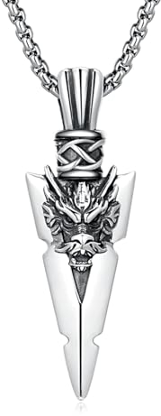 MEDWISE Drachen Halskette 925 Sterling Silber Kette Drachen Herren Pfeilspitze Kette Keltisches Anhänger Amulett Schmuck für Herren Männer Jungen Damen Geschenke 20+2'' Edelstahlkette