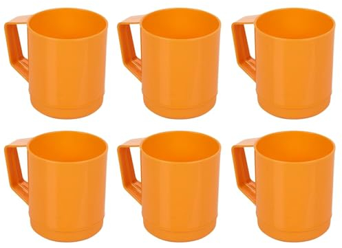URBN-CHEF 6 Set Plastic Mug Tumbler Cup & Handle Party BBQ Microwave Dishwasher Safe 260ml (Orange)