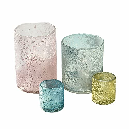 Loberon Windlicht 4er Set Liddy, mundgeblasen, wunderhübsche Pastelltöne, reizvolles Finish, romantischer Deko-Akzent, Dekoration, Kerzenhalter, Glas, bunt