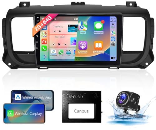 【8 Kern 2+64G】 Hodozzy Carplay Autoradio für Citroen Jumpy 3/Peugeot Expert/Toyota Proace, 9 Zoll Touchscreen Android Autoradio mit Android Auto/WiFi/GPS/RDS/FM/Bluetooth/USB+Rückfahrkamera