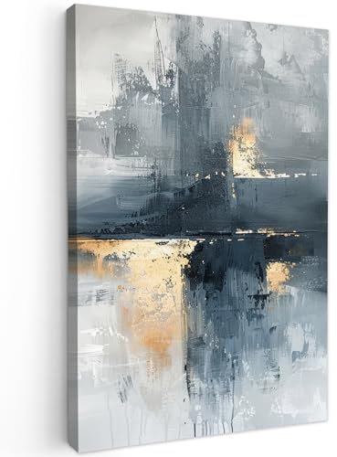MuchoWow© Impression sur Toile Photo Peinture 60x90 cm Tableau Decoration Murale Chambre Salon Maison Deco Cuisine Art - Gris - Or - Abstrait