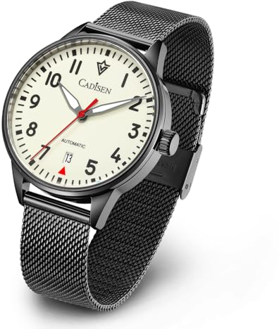 CADISEN Automatische mechanische Armbanduhr für Herren, wasserdicht, Saphir, nachtleuchtend, Freizeitarmbanduhr, Schwarz, Classic