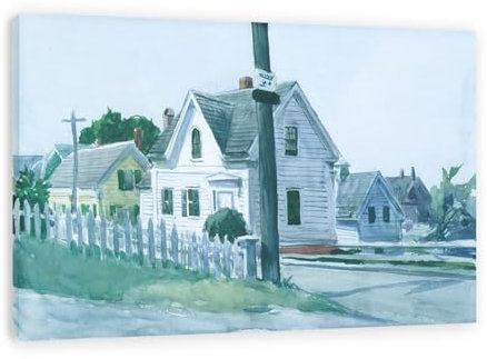 LZ6J8C9 Edward Hopper Bilder-impressionismus bilder leinwand-Kunstdruck Poster Edward Hopper–Weißes Haus mit Dachfenster–Druck auf Leinwand-Wandbilder Wohnzimmer Deko 70x105cm(28x41 Zoll) Innenrahmen