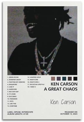 Ken Carson Album-Poster, Kunstdekoration, Wandposter, Dekoration, Innenposter, Druck, Dekoration, Bar, Restaurant, Dekoration, Ästhetik, Poster, Wohnzimmer, 20 x 30 cm, ungerahmter Stil