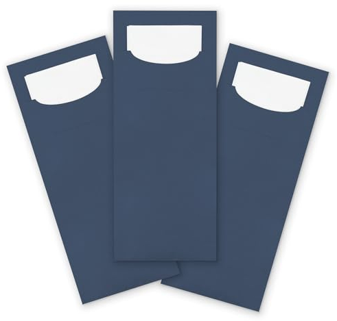 itenga 100x Bestecktasche aus Papier mit weißer Serviette Gastronomie Veranstaltung Feier… (dunkelblau)