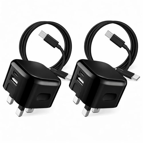2 Pack For Apple iPad Pro 13 11 Air 13 11 USB C Fast Charger Plug and Cable | For iPhone iPad 10 7 6, 20W dual port UK mains adapter, 60W braided USB C to C charger cable
