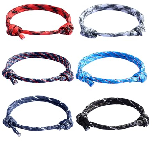 APMGONT Bracelet Nautique 6PCS Bracelet de Corde Pour Homme Nautique Bracelets Nylon Ajustable Bracelets d'Amitié en Cordon Tressé pour Homme Garçon (Set A)