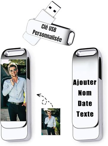 Clé USB Personnalisée - Cle USB avec Gravez Vos Textes - Transfert De Ficher Rapide - USB 2.0 Drive Clef USB, 32Go/64Go/128Go (C-32Go)