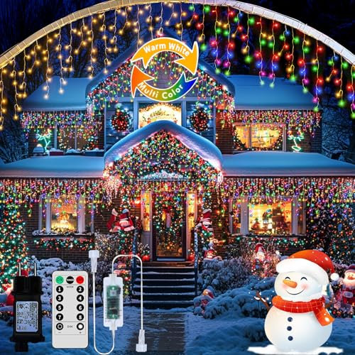 RJEDL 800 LED Erneuerbar Eisregen Lichterkette, 3 In 1 Weihnachtslichterkette mit 8 Modi, Timer, Memory-Funktion Weihnachtsbeleuchtung Lichtervorhang, für Innen Außen Weihnachten Balkon Deko