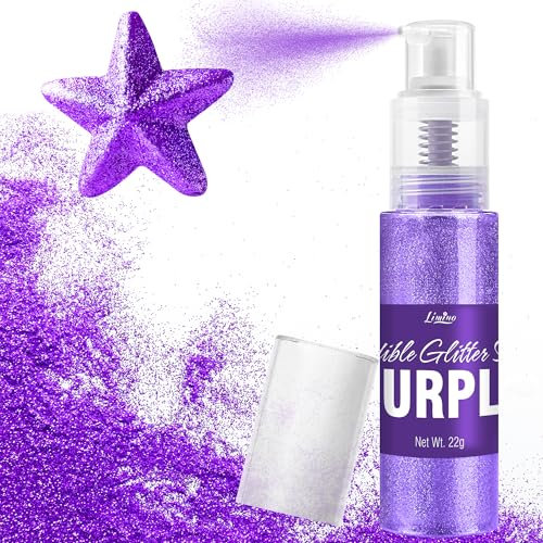 Essbarer Glitzer Spray - 22g Lebensmittel Glitzer Essbares Glitzerpulver für Getränke, Kuchen Dekoration, Macarons - Lebensmittelfarbe Glitzer Pulver Edible Glitter für Cocktail, Cupcakes (Lila)